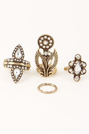 Earth Inspired Ring Set With Rhinestones 6BCE6